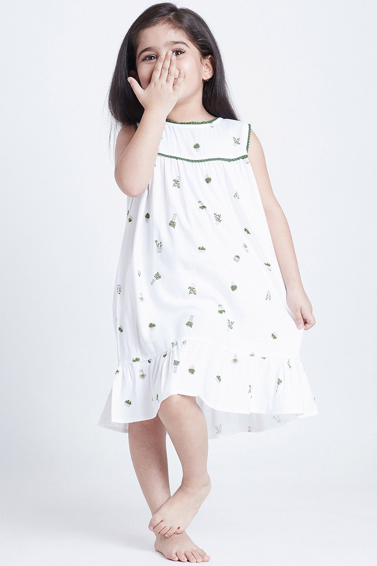 Buy White Cotton Tree Print Dress Online